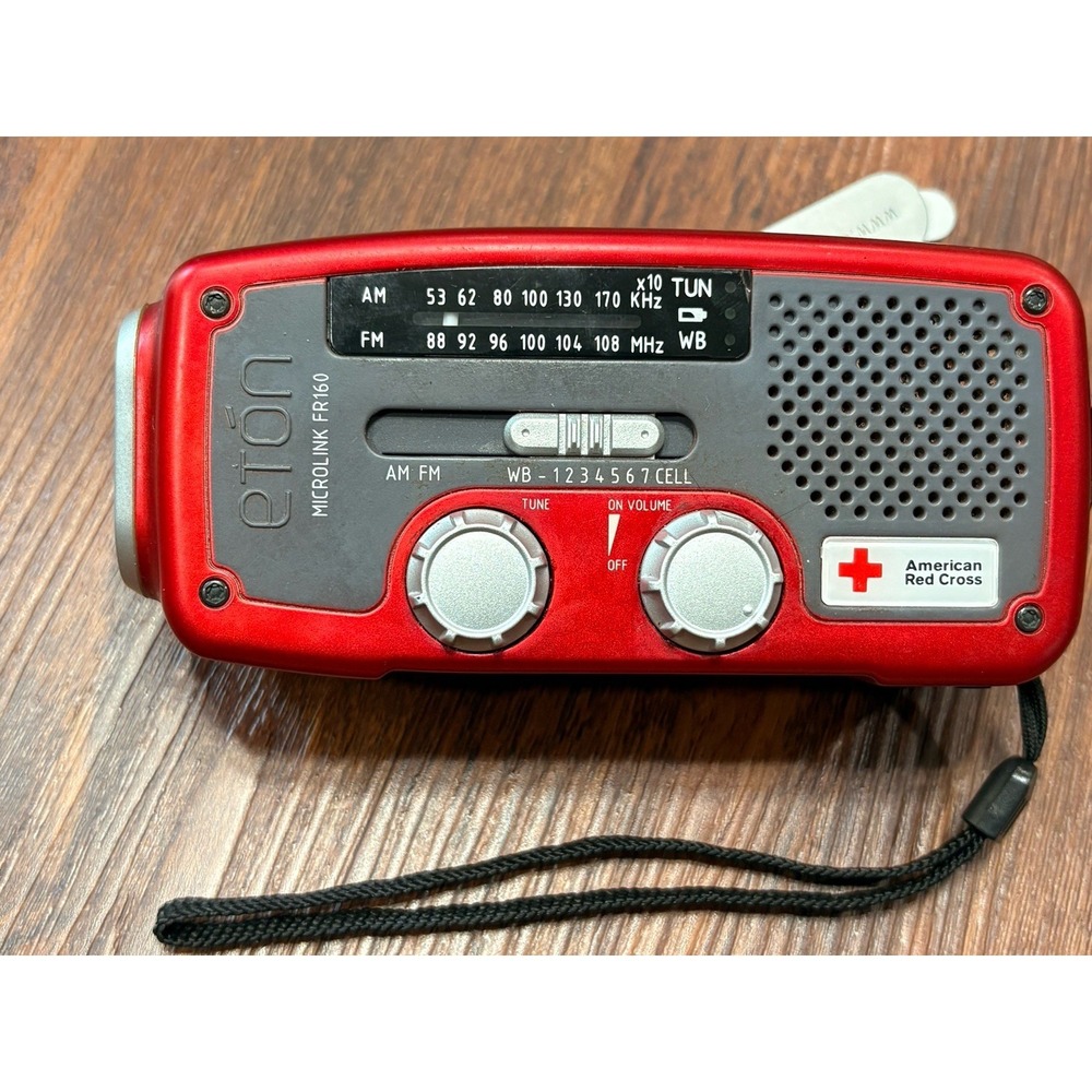 Eton Microlink Bean FR160 MINI Red Cross Radio Flash-light AM/FM Solar Works!